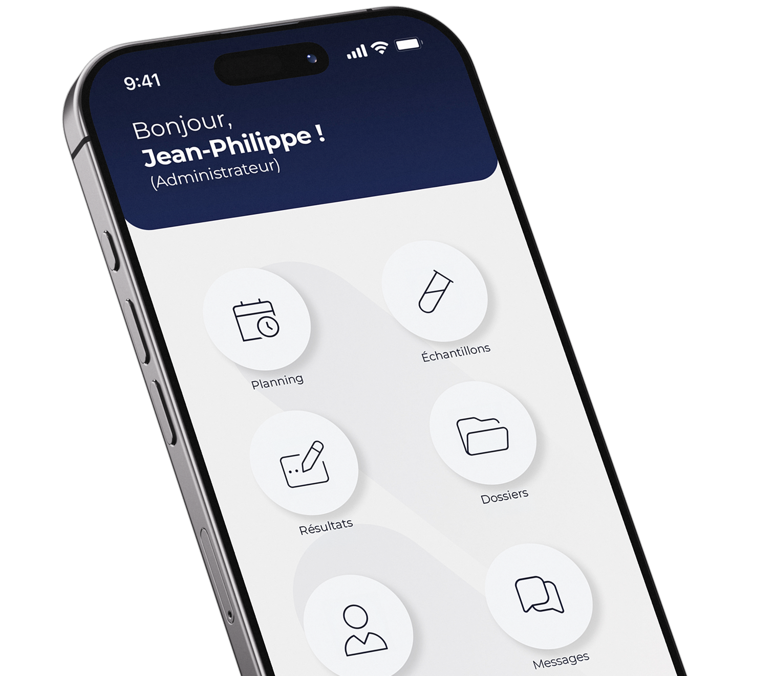 Accueil de l'application mobile du logiciel LIMS AQ Manager sur smartphone